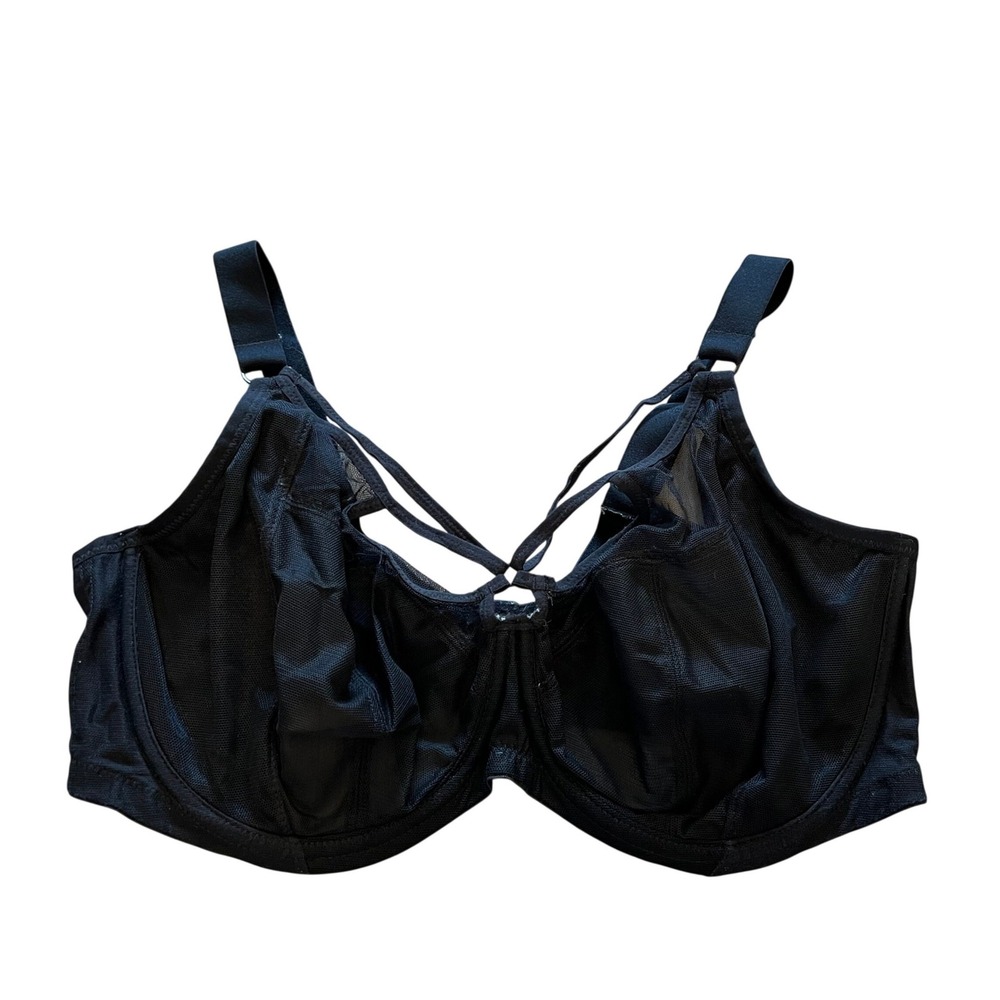 Elomi Black Underwire Bra EL4350BLK US 36I UK 36G Mesh Strappy Edgy